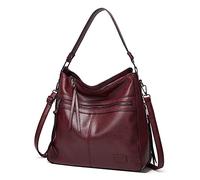 FANDARE Retro Handtaschen Damen Schultertasche Umhängetasche Wasserdicht PU Leder Frauen Quaste Tragetasche für 12.9 Zoll Laptoptasche Büro Schule Pendeln Reisen Arbeitstasche Weinrot