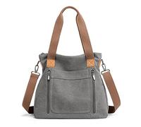 FANDARE Retro Handtaschen Leinwand Schultertasche Damen Umhängetasche Frauen Arbeitstasche für 12.9 Zoll Tablet Shopper Reisen Crossbody Messenger Bag Grau