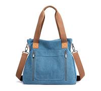 FANDARE Retro Handtaschen Leinwand Schultertasche Damen Umhängetasche Frauen Arbeitstasche für 12.9 Zoll Tablet Shopper Reisen Crossbody Messenger Bag Blau