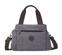 FANDARE Retro Handtaschen Leinwand Schultertasche Damen Umhängetasche Frauen Crossbody Messenger Bag Shopper Reisen Arbeitstasche Grau