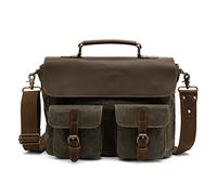 FANDARE Retro Umhängetasche Handtasche Tragetasche Schultertasche Herrentasche Segeltuch Leder Kuriertasche Messenger-Bags Aktentasche für Arbeit Reise Schule Hochschule Arbeit SchulranzenGrün