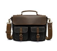 FANDARE Retro Umhängetasche Handtasche Tragetasche Schultertasche Herrentasche Segeltuch Leder Kuriertasche Messenger-Bags Aktentasche für Arbeit Reise Schule Hochschule Arbeit Schulranzen Schwarz