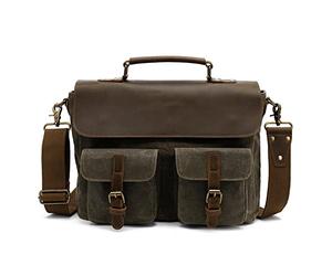 FANDARE Retro Umhängetasche Handtasche Tragetasche Schultertasche Herrentasche Segeltuch Leder Kuriertasche Messenger-Bags Aktentasche für Arbeit Reise Schule Hochschule Arbeit SchulranzenGrün