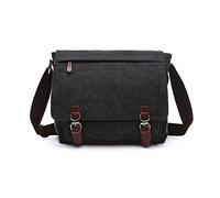 FANDARE Retro Umhängetasche Herren Segeltuch Arbeitstasche Messenger Bag Schultertasche passen 12,9-Zoll-Laptop Herrentasche zum Umhängen für Reise Schule Hochschule Arbeit Outdoor Schulranzen Schwarz