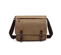 FANDARE Retro Umhängetasche Herren Segeltuch Arbeitstasche Messenger Bag Schultertasche passen 12,9-Zoll-Laptop Herrentasche Umhängen für Reise Schule Hochschule Arbeit Outdoor Schulranzen Khaki