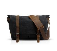 FANDARE Retro Umhängetasche Messenger Bag Canvas Schultertasche für 14 Zoll Laptop Briefcase Schultertaschen Herren Damen Sporttasche Arbeit Schule Schulranzen Schwarz