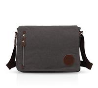 FANDARE Retro Umhängetasche Schultertasche Segeltuch Laptoprucksäcke für 14 Zoll Laptop Kuriertasche Herren Damen Crossbody Messenger Bag Reise Schule Hochschule Multifunktion Schulranzen Dark Grau B