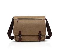 FANDARE Retro Umhängetasche Segeltuch Schultertasche Herren Damen Lehrertasche Briefträgertasche für 14 Zoll Notebook Laptoptasche Große Aktentasche Freizeit Reise Business Messenger Bag Khaki L