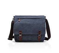 FANDARE Retro Umhängetasche Segeltuch Schultertasche Herren Damen Lehrertasche Briefträgertasche für 14 Zoll Notebook Laptoptasche Große Aktentasche Freizeit Reise Business Messenger Bag Blau L