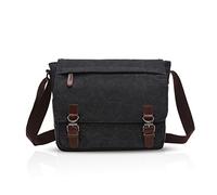 FANDARE Retro Umhängetasche Segeltuch Schultertasche Herren Damen Lehrertasche Briefträgertasche für 14 Zoll Notebook Laptoptasche Große Aktentasche Freizeit Reise Business Messenger Bag Schwarz L