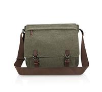 FANDARE Retro Umhängetasche Segeltuch Schultertasche Herren Damen Lehrertasche Briefträgertasche für 14 Zoll Notebook Laptoptasche Große Aktentasche Freizeit Reise Business Messenger Bag Grün L