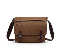 FANDARE Retro Umhängetasche Segeltuch Schultertasche Herren Damen Lehrertasche Briefträgertasche für 14 Zoll Notebook Laptoptasche Große Aktentasche Freizeit Reise Business Messenger Bag Braun L