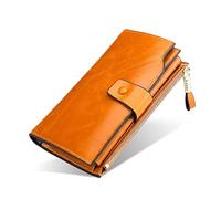 FANDARE RFID Geldbörse Damen Herren Foto Brieftasche Foto Brieftasche Schutz Münzbörsen Portemonnaie Unterarmtasche Clutches Geldklammer Kreditkartenetui Geldbeutel Reise Leder Geldbörse Braun