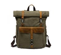 FANDARE Rolltop Rucksack Leinwand Schulrucksack Laptop Handgepäck Rucksack Herren Damen mit 15.6 Zoll Laptopfach Rucksäcke zum Business Arbeit Reise Schulranzen Daypacks Armeegrün