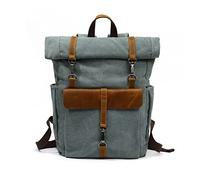 FANDARE Rolltop Rucksack Leinwand Schulrucksack Laptop Handgepäck Rucksack Herren Damen mit 15.6 Zoll Laptopfach Rucksäcke zum Business Arbeit Reise Schulranzen Daypacks See grün