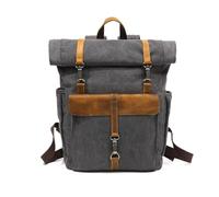 FANDARE Rolltop Rucksack Leinwand Schulrucksack Laptop Handgepäck Rucksack Herren Damen mit 15.6 Zoll Laptopfach Rucksäcke zum Business Arbeit Reise Schulranzen Daypacks Schwarz