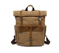 FANDARE Rolltop Rucksack Leinwand Schulrucksack Laptop Handgepäck Rucksack Herren Damen mit 15.6 Zoll Laptopfach Rucksäcke zum Business Arbeit Reise Schulranzen Daypacks Khaki