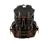 FANDARE Rucksack Daypack 15.6 Zoll Laptop Business Rucksack Für Damen Herren Großvolumiger 21.6L Wanderrucksack Mit Retro Design Leichter Freizeitrucksack für Reisen Outdoor Schwarz