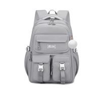 FANDARE Rucksack für Jugendliche Große Kapazität Tagesrucksack mit Plüsch-Anhänger für Schule Reise 25L Reiserucksack für Schüler der 4. bis 9. Klasse für tägliche Fahrt Outdoor-Ausflüge Grau