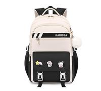 FANDARE Schülerrucksack mit abnehmbaren Abzeichen & Plüsch-Anhänger, Modische Schultasche für Mittelstufe & Oberstufe (5-16 Jahre), Stylisher & vielseitiger Tagesrucksack Mädchen Jungen Schwarz