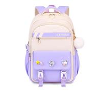 FANDARE Schülerrucksack mit abnehmbaren Abzeichen & Plüsch-Anhänger, Modische Schultasche für Mittelstufe & Oberstufe (5-16 Jahre), Stylisher & vielseitiger Tagesrucksack Mädchen Jungen Lila
