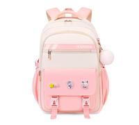 FANDARE Schülerrucksack mit abnehmbaren Abzeichen & Plüsch-Anhänger, Modische Schultasche für Mittelstufe & Oberstufe (5-16 Jahre), Stylisher & vielseitiger Tagesrucksack Mädchen Jungen Rosa