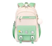 FANDARE Schülerrucksack mit abnehmbaren Abzeichen & Plüsch-Anhänger, Modische Schultasche für Mittelstufe & Oberstufe (5-16 Jahre), Stylisher & vielseitiger Tagesrucksack Mädchen Jungen Grün