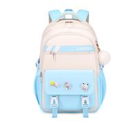 FANDARE Schülerrucksack mit abnehmbaren Abzeichen & Plüsch-Anhänger, Modische Schultasche für Mittelstufe & Oberstufe (5-16 Jahre), Stylisher & vielseitiger Tagesrucksack Mädchen Jungen Blau
