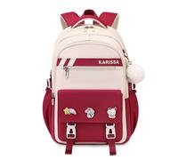 FANDARE Schülerrucksack mit abnehmbaren Abzeichen & Plüsch-Anhänger, Modische Schultasche für Mittelstufe & Oberstufe (5-16 Jahre), Stylisher & vielseitiger Tagesrucksack Mädchen JungenRot