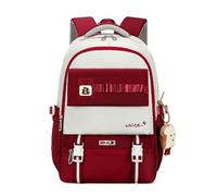 FANDARE Schulranzen Damen Herren Schulrucksack Mädchen Teenager Rucksack Schule mit Süßer Anhänger Junge Kinderrucksack Schultasche Daypack Tagesrucksack Uni Wasserdicht Daypack School Bag Rot