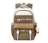FANDARE Schulranzen Damen Herren Schulrucksack Mädchen Teenager Rucksack Schule mit Süßer Anhänger Junge Kinderrucksack Schultasche Daypack Tagesrucksack Uni Wasserdicht Daypack School Bag Braun