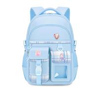 FANDARE Schulrucksack für Mädchen 6-16 Jahre, 25L großer Rucksack mit mehreren Fächern, leichter Schulranzen für Teenager mit Anhänger & Abzeichen, süßer Style für Schule und Freizeit Blau