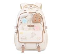 FANDARE Schulrucksack für Mädchen Leichter Rucksack mit Kofferaufsteckfunktion Wasserdichter Oxford-Rucksack mit elastischem Buchgurt Großer Schulranzen Braun