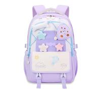 FANDARE Schulrucksack für Mädchen Leichter Rucksack mit Kofferaufsteckfunktion Wasserdichter Oxford-Rucksack mit elastischem Buchgurt Großer Schulranzen Lila