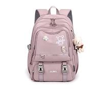 FANDARE Schulrucksack Schulrucksack Kinderrucksack Schultasche Jungen Mädchen Rucksack Schulranzen für Outdoor Reise Daypacks Freizeitrucksack Rucksack mit Plüsch Anhänger Wasserdicht Nylon Violett