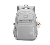 FANDARE Schulrucksack Schulrucksack Ultraleicht Daypacks Kinderrucksack Schultasche Jungen Mädchen Rucksack Schulranzen Outdoor Reise Daypacks mit Plüsch Anhänger Wasserdicht Nylon Grau