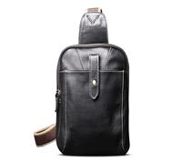 FANDARE Schultertasche für Herren aus Echtem Leder, Stilvoller Crossbody Rucksack, Kompatibel mit 9,7 Zoll Tablet, Brustgurt-Trageoption für Freizeit, Sport, Wandern und Reisen Schwarz