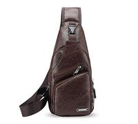FANDARE Sling Bag Brusttasche Schultertasche Herren Sling Bag Crossover Rucksack mit USB Umhängetasche Sporttasche für Geschäft,Wandern,Abenteuer,Sport, Reisen Wasserdicht PU Dunkelbraun