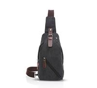 FANDARE Sling Bag mit Kopfhöreröffnung Studenten Party Outdoor Multifunktional Umhängetasche Damen/Herren Verschleißfeste Leinwand Schwarz
