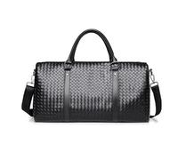 FANDARE Sporttasche Herren Damen Reisetasche mit Nassfach PU Leder Gewebte Weekender Handgepäck Weekender Bag Saunatasche Schwimmtasche Doktortasche Trainingstasche Badetasche Urlaubstasche Schwarz