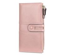 FANDARE Stilvoll Geldbörse Wasserdicht Lange Portemonnaie Herren Damen Brieftasche Wasserdicht Portmonee Beutel Geldklammer Kreditkartenetui Geldbeutel mit 12 Kartensteckplatz Wallet Rosa