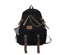 FANDARE Tagesrucksäcke Student Daypack Damen Herren Schulrucksäcke Alltagsrucksäcke mit Kettenschmuck Schulranzen Rucksack Geschäft Arbeiten Reisen Weekender Schultasche Schwarz