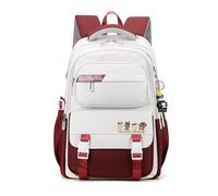 FANDARE Teenager Schulrucksack College-Schulrucksack Tagesrucksäcke Rucksack Schule Schultaschen Herren Damen Umhängetasche Daypack Schulranzen Laptop Rucksack für Ausflüge Uni Schule Büro Weiß Rot