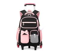FANDARE Trolley Rucksack Damen - 35L Kofferrucksack mit Rollen, Wasserdichter Schulrucksack für Mädchen mit 15,6 Zoll Laptopfach, 6 Rollen & verstärkter Boden für Stabilität Rosa
