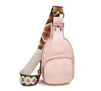 FANDARE Ultraleicht Brusttasche Damen Handtaschen Elegant Handy Umhängetasche PU Leder Sling Tasche mit verstellbarem, breitem Riemen Schultertasche Frauen Handytasche zum Umhängen Damentasche Rosa