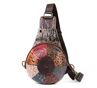 FANDARE Umhängetasche für Damen aus Echtleder-Patchwork, wasserdichte Crossbody-Tasche mit verstellbarem Breiten Gurt, stylischer Messenger Rucksack für Frauen Mehrfarbig