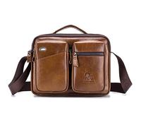 FANDARE Umhängetasche Herren Schultertasche Männerhandtasche Laptoptasche Leder Messenger Bag Arbeitstaschen Businesstasche Ordner Arbeit Reise Sport Schulranzen Kuriertasche Collegetasche Braun