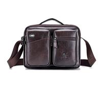 FANDARE Umhängetasche Herren Schultertasche Männerhandtasche Laptoptasche Leder Messenger Bag Arbeitstaschen Businesstasche Ordner Arbeit Reise Sport Schulranzen Kuriertasche Collegetasche Dunkelbraun