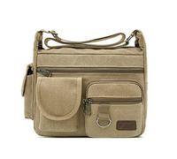 FANDARE Umhängetasche Schultertasche 7.9 inch Tablet Tasche Unisex Vintage Canvas Messenger Tasche für Damen/Herren Khaki