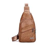 FANDARE Unisex Brusttasche Umhängetasche Sling Crossbody-Bag, wasserdichte PU-Leder Multifunktionstasche Schultertaschen, Tagestaschen für Männer Frauen Reisen kleine Seitentasche Neues Gelbbraun